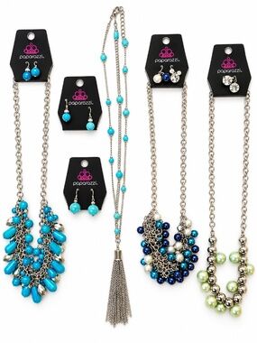 paparazzi Turquoise color and Blue Multi-Style Necklace and Earring Bundle